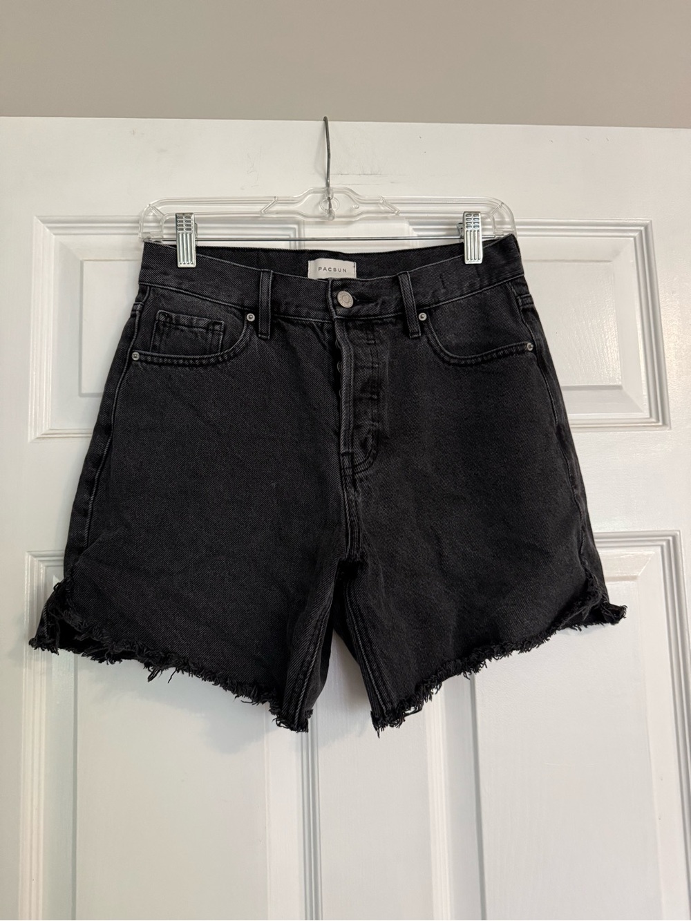 PacSun Black High-Rise Frayed Hem Denim Shorts